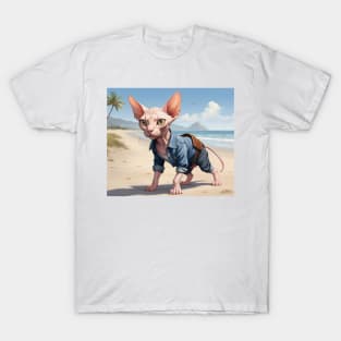 Sandy Paws and Denim: The Sphynx’s Day Out T-Shirt